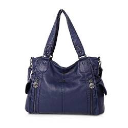 NICOLE & DORIS Damen Handtaschen Groß Retro Schultertasche Hobo Bag Leder Frauen Umhängetasche Blau von NICOLE & DORIS