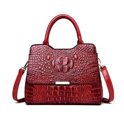 NICOLE & DORIS Damen Handtaschen Retro Krokodilmuster Schultertasche Designer Frauen Umhängetasche PU Leder Shopper Tote Tasche mit Abnehmbarem Schulterriemen Rot von NICOLE & DORIS