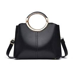 NICOLE & DORIS Damen Henkeltaschen Elegante Frauen Umhängetasche mit Top Griff Mehreren Fächern Designer Tasche Klein Mode Schultertasche Handytasche PU Leder Schwarz von NICOLE & DORIS