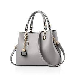 NICOLE & DORIS Damen Kleine Top Griff Henkeltasche Kunstleder Umhängetasche Handtasche Tote Shopper mit Anhänger Schlüsselring Grau von NICOLE & DORIS