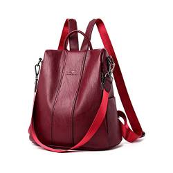 NICOLE & DORIS Damen Rucksäcke Anti Diebstahl Rucksack PU Leder Rucksackhandtaschen Daypack wasserdichte Schulrucksack Multifunktions Schultertasche Travel Rucksack Burgundisch von NICOLE & DORIS