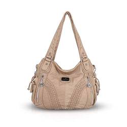 NICOLE & DORIS Damen Schultertasche Groß Hobo Tasche PU Leder Fashion Casual Handtasche Designer Tote Bag with Zipper Beige von NICOLE & DORIS