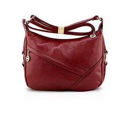 NICOLE & DORIS Damen Schultertasche Weiche Leder Frauen Umhängetasche Handtasche Damen Crossbody Messenger Tasche mit Reißverschluss Rotwein von NICOLE & DORIS