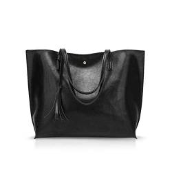 NICOLE&DORIS Damen Tote Tasche Handtasche Schultertasche aus PU-Leder Umhängetaschen Mode große Handtasche Schwarz von NICOLE & DORIS