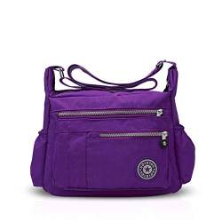 NICOLE & DORIS Damen Umhängetasche Lässige Schultertasche Frauen Handtasche Reißverschluss Tasche mit Mehreren Taschen Crossbody Messenger Bag Nylon Dunkelviolett von NICOLE & DORIS