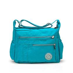 NICOLE & DORIS Damen Umhängetasche Lässige Schultertasche Frauen Handtasche Reißverschluss Tasche mit Mehreren Taschen Crossbody Messenger Bag Nylon Hellblau von NICOLE & DORIS