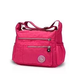 NICOLE & DORIS Damen Umhängetasche Lässige Schultertasche Frauen Handtasche Reißverschluss Tasche mit Mehreren Taschen Crossbody Messenger Bag Nylon Rosa von NICOLE & DORIS