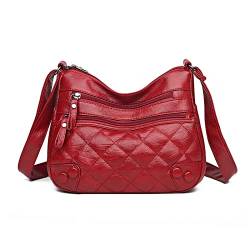 NICOLE & DORIS Damen Umhängetasche Weiche Leder Schultertasche Satchel Handtasche Damen Kuriertaschen Crossbody Bag Retro Messenger Tasche mit Vielen Fächern Rot1 von NICOLE & DORIS