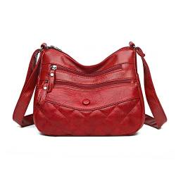 NICOLE & DORIS Damen Umhängetasche Weiche Leder Schultertasche Satchel Handtasche Damen Kuriertaschen Crossbody Bag Retro Messenger Tasche mit Vielen Fächern Rot5 von NICOLE & DORIS