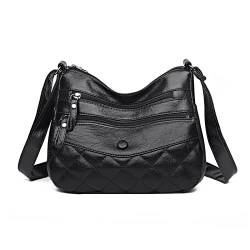 NICOLE & DORIS Damen Umhängetasche Weiche Leder Schultertasche Satchel Handtasche Damen Kuriertaschen Crossbody Bag Retro Messenger Tasche mit Vielen Fächern Schwarz5 von NICOLE & DORIS