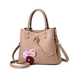 NICOLE & DORIS Damenhandtaschen Mode Schultertaschen Designer Klein Tasche Florale Umhängetasche PU Leder Handtasche Blumenmuster Henkeltasche mit Kette Khaki von NICOLE & DORIS