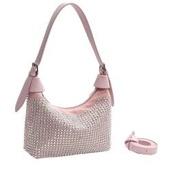 NICOLE & DORIS Handtasche Damen Klein Nieten Tasche Gothic Umhängetasche Glitzer Schultertasche Elegante Abendtasche Handtaschen Clutch für Hochzeit Party Freizeit Rosa von NICOLE & DORIS