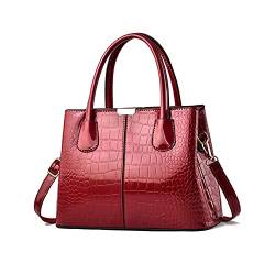 NICOLE & DORIS Handtaschen Damen Mode Krokoprägung Henkeltasche Lackleder Handtasche Shopper Umhängetaschen Damentasche mit Reißverschluss Rotwein von NICOLE & DORIS