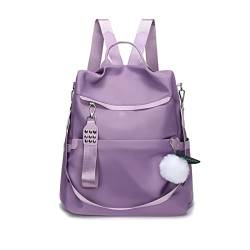 NICOLE & DORIS Mode Rucksack Damen Anti Diebstahl Rucksack Nylon Leichtgewicht Rucksackhandtaschen Daypack Frauen Cityrucksack Schulrucksack Reiserucksack mit Bommel Lila von NICOLE & DORIS