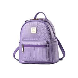 NICOLE & DORIS Rucksack Damen Klein Lederrucksack Casual Daypack City Rucksack Mini Rucksäcke Handtasche mit Krokodilmuster PU Leder Tagesrucksack Violett von NICOLE & DORIS