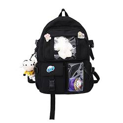 NICOLE & DORIS Rucksack Damen Niedlicher Schulrucksack Daypack Kawaii Rucksack Reise mit Mehreren Taschen und Plüschpuppen College Rucksack für Mädchen Schwarz von NICOLE & DORIS