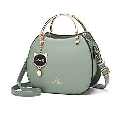 NICOLE & DORIS Runde Umhängetasche Damen Handtasche Klein Tasche Mode Crossbody Bag Damen PU Leder Henkeltasche Niedlich Schultertaschen Handytasche mit Katze Anhänger Grün von NICOLE & DORIS