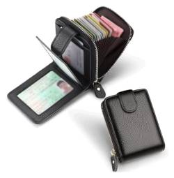 Geldbörsen Brieftasche Damen-Geldbörse aus Leder, einfach und langlebig, Kartenhalter, mehrere Kartenfächer mit Reißverschluss, Münzfach, Unisex, reißfest Exquisit (Color : Noir) von NICRX