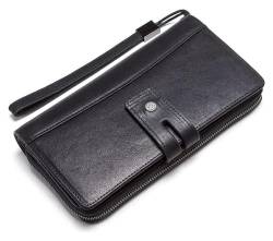 Geldbörsen Brieftasche aus strapazierfähigem Leder, modischer Reißverschluss, Kartenhalter, Luxus-Business-Geldbörsen, großes Fassungsvermögen, Unisex-Münztasche Exquisit (Color : Noir, Size : A) von NICRX