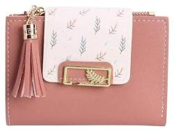 Geldbörsen Geldbörse Damen Leder Geldbörse Mode Schlank Kartenhalter Retro Crop Mini Münzgeldbörsen Klassische Fransen Münzen Tasche Reißfest Exquisit (Color : Pink, Size : A) von NICRX