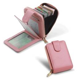 NICRX Geldbörsen Brieftasche Damen-Geldbörse aus Leder, einfach und langlebig, Kartenhalter, mehrere Kartenfächer mit Reißverschluss, Münzfach, Unisex, reißfest Exquisit (Color : Pink) von NICRX