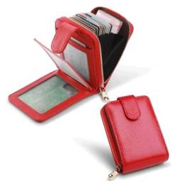 NICRX Geldbörsen Brieftasche Damen-Geldbörse aus Leder, einfach und langlebig, Kartenhalter, mehrere Kartenfächer mit Reißverschluss, Münzfach, Unisex, reißfest Exquisit (Color : Red) von NICRX