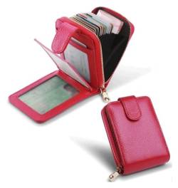 NICRX Geldbörsen Brieftasche Damen-Geldbörse aus Leder, einfach und langlebig, Kartenhalter, mehrere Kartenfächer mit Reißverschluss, Münzfach, Unisex, reißfest Exquisit (Color : Rose Red) von NICRX