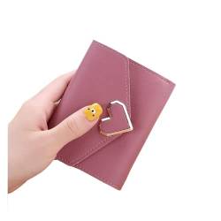 NICRX Geldbörsen Geldbörse Damen Pu Leder Geldbörse Mini Metall Herz Kartenhalter Kurz Dreifach Münzfach Lässige Klassische Geldbörsen Exquisit (Color : Dark Pink, Size : 9x11.5cm) von NICRX