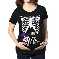 Halloween Schwangerschaft T-Shirts Niedlich Skelett Print Tee Kurzarm Mutterschaft T-Shirts Lila 2XL Damenbekleidung von NIDONE