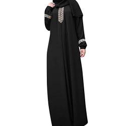Langärmeliges Maxikleid Muslim Abaya Flowy Casual Kaftan Kleid Arabic Style Casual Dress, Schwarz, M von NIDONE