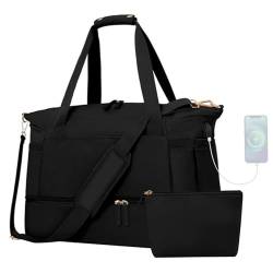 Reisetaschen für Frauen, Sports -Fitness -Duffle -Tasche mit faltbarem Schuhfach, großer Weekender über Nacht Tasche mit USB -Anschluss und 2 nasse Tasche für Yoga, Fitness, Fitness von NIDONE