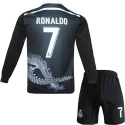 NIHMEX R.Madrid Heim #7 Ronaldo Retro Black Dragon Limitierte Sonderedition Fußball Kinder Langarm Trikot und Shorts Jugendgrößen (Schwarz,24) von NIHMEX