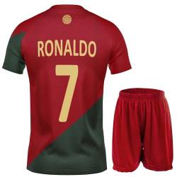 NIHMEX Ronaldo Red Rot #7 Kinder Trikot Fußball Neu Saison, Shorts Jugendgrößen (Rot,140) von NIHMEX