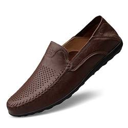 NIIVAL Herren Mokassins Klassischer Halbschuh Echtleder Loafers Herren Slipper Komfort Fahren Halbschuhe (42 EU, braun-Loch) von NIIVAL