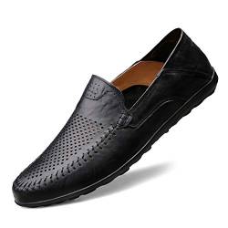 NIIVAL Herren Mokassins Klassischer Halbschuh Echtleder Loafers Herren Slipper Komfort Fahren Halbschuhe (45 EU, schwarz-Loch) von NIIVAL