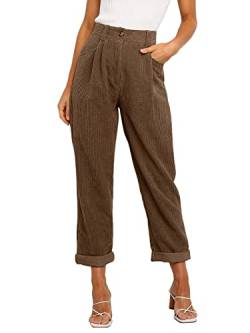 NIMIN Cordhose mit hoher Taille für Frauen, lockeres, gerades Bein, Vintage-Hose, Herbstkleidung 2022, 6-dunkelbraun, X-Groß von NIMIN