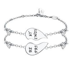 NINAMAID “BEST FRIENDS” Gravierte 925 Sterling Silber halb herzförmige inspirierende Freundschaft Armbänder Set 2 von NINAMAID