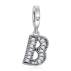 NINGAN 925 Sterling Silber Buchstabe Anhänger A-Z Charm Anhänger Geeignet für Frauen Armband Halskette Glänzendes 5A quadratisches Zirkonium Perlen Geburtstagsgeschenk（B） von NINGAN