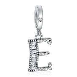 NINGAN 925 Sterling Silber Buchstabe Anhänger A-Z Charm Anhänger Geeignet für Frauen Armband Halskette Glänzendes 5A quadratisches Zirkonium Perlen Geburtstagsgeschenk（E） von NINGAN