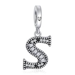 NINGAN 925 Sterling Silber Buchstabe Anhänger A-Z Charm Anhänger Geeignet für Frauen Armband Halskette Glänzendes 5A quadratisches Zirkonium Perlen Geburtstagsgeschenk（S） von NINGAN