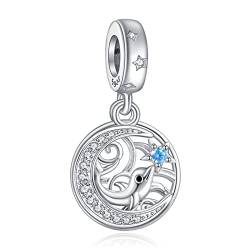 NINGAN 925 Sterling Silber Dolphin Anhänger länzender blauer Edelstein Anhänger passend für Damen Armband Halskette von NINGAN