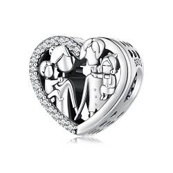 NINGAN 925 Sterling Silber Familie Perlen Charme Familie für immer Herzförmigen Charme kompatibel Damen Armband Halskette Geburtstagsgeschenke für die Familie von NINGAN