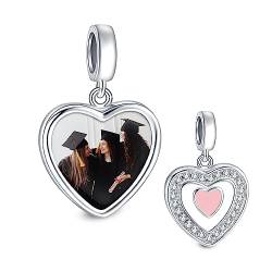 NINGAN 925 Sterling Silber Personalisierte Foto Charm Herz geformt Anhänger Geeignet für Damenarmbänder und -ketten Kundenspezifische Geschenke von NINGAN