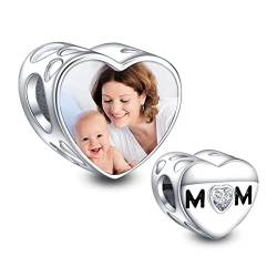 NINGAN 925 Sterling Silber Personalisierte Mama Baby Fotos Charm Beaded Kompatible Frauen Armband Halskette Geschenk zum Muttertag von NINGAN