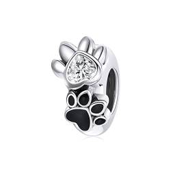 NINGAN 925 Sterling Silber Pet Paw Print Perlen Kieselgel Stopper Charms Geeignet für Damenarmband von NINGAN