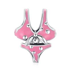 NINGAN 925 Sterling Silber Süß Sommer Bikini Perlen Rosa Charme Geeignet für Damenarmband von NINGAN