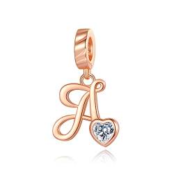 NINGAN Brief A Anhänger Charm Rose Gold 925 Sterling Silber Brief Charms,CZ Birthstone Anhänger Geschenke für Geburtstag von NINGAN