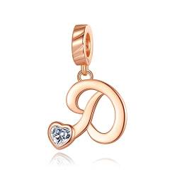 NINGAN Brief D Anhänger Charm Rose Gold 928 Sterling Silber Brief Charms,CZ Birthstone Anhänger Geschenke für Geburtstag von NINGAN