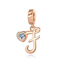 NINGAN Brief F Anhänger Charm Rose Gold 930 Sterling Silber Brief Charms,CZ Birthstone Anhänger Geschenke für Geburtstag von NINGAN