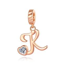 NINGAN Brief K Anhänger Charm Rose Gold 935 Sterling Silber Brief Charms,CZ Birthstone Anhänger Geschenke für Geburtstag von NINGAN